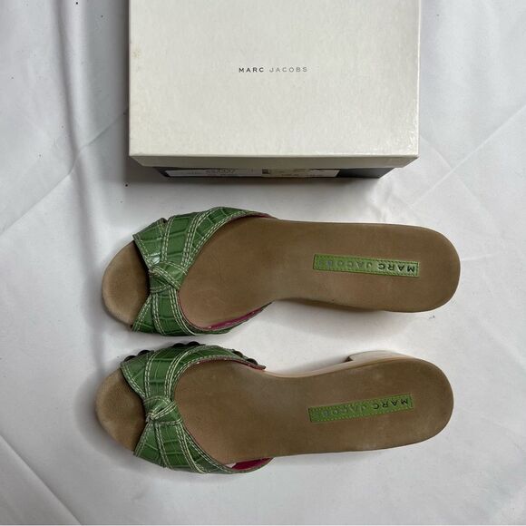 Marc Jacobs Women's Croco Embossed Leather Twist Detail Wooden Heel Sandals - Picture 4 of 12